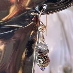 Handmade Bali sterling silver peacock Keshi pearl crystal French hook earrings